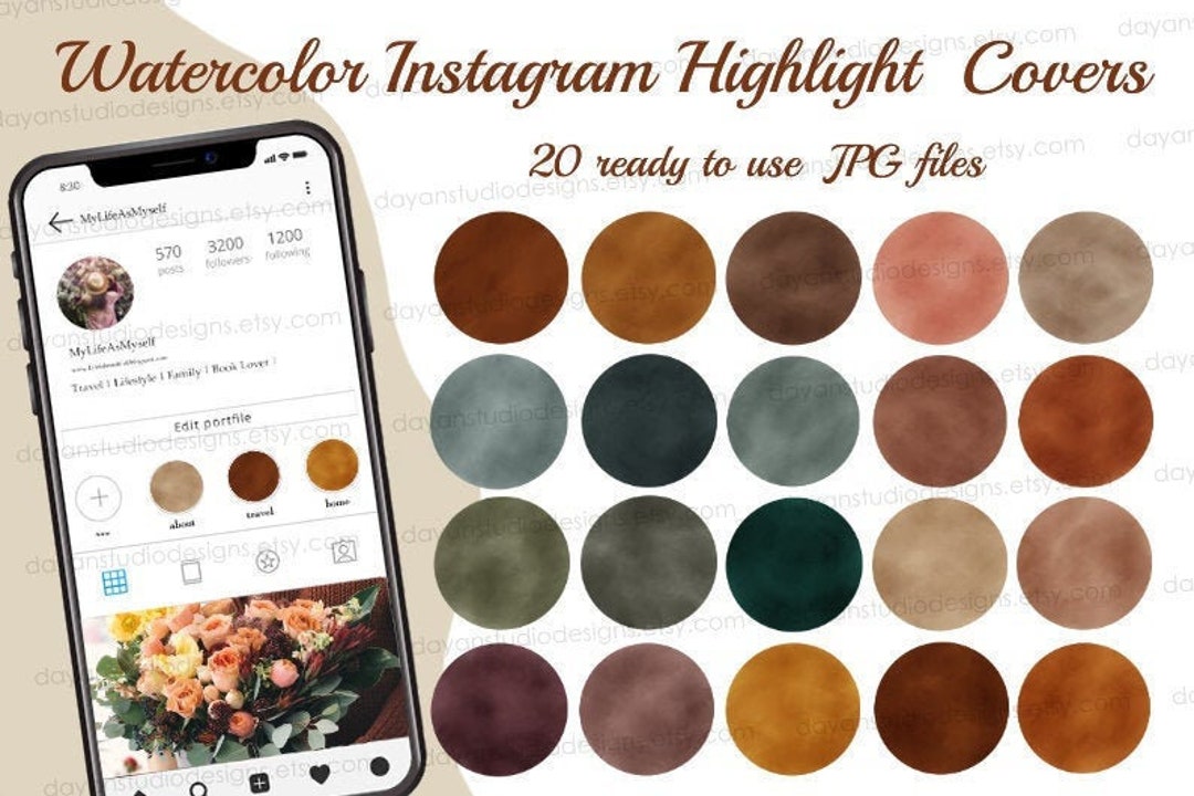 20 Earth Tone Watercolor Instagram Highlight Covers, Neutral Story ...