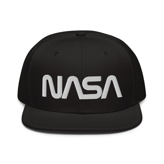 Retro NASA White on Black Flat-brim Hat - Etsy