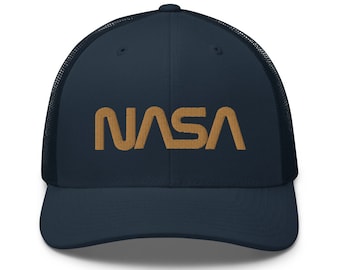Retro NASA Gold on Navy Trucker Cap