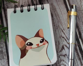 Pop Cat Light Blue - Mini Sketchbook - Coil bound - 3x4 inches - Blank Paper