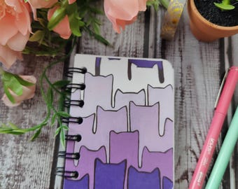Purple Cats Mini Sketchbook - Coil bound - 3x4 inches - Blank Paper