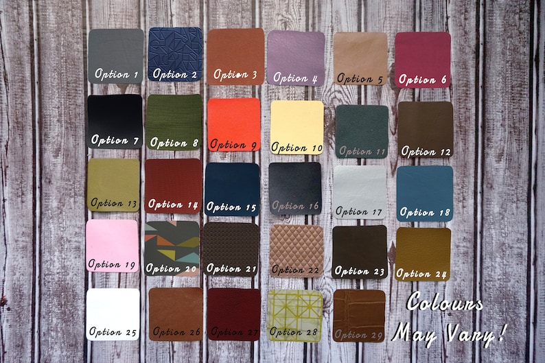 The picture shows a variety of cover options to choose from. There are 29 options for vinyl covers on this picture.
