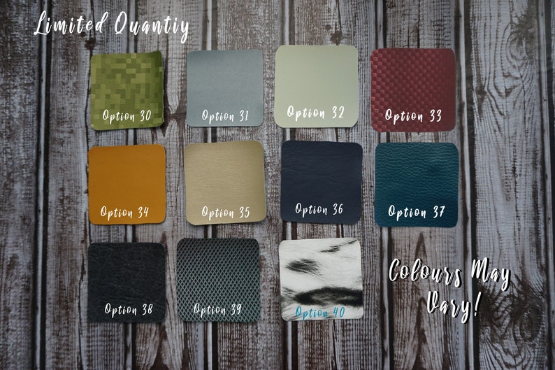 The picture shows a variety of cover options to choose from. There are 11 options for vinyl covers on this picture.
