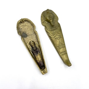 Vintage Brass King Tut Egyptian Pharoah Sarcophagus Decorative Box with Brass Mummy Figurine