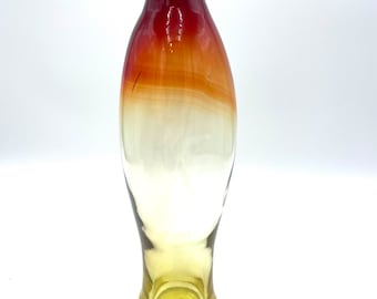 Vintage 14 inch Greenwich Flint Craft Handblown Amberina/Sunset Decorative Art Glass Decanter/Bottle #6539