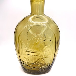 Vintage Large Amber Pressed Glass Eagle and Lady Liberty Embossed Decanter/Bottle, Americana