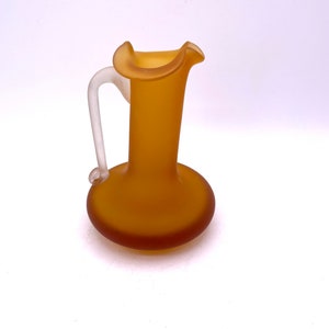 Vintage Miniature Pilgrim Frosted Orange  Hand Blown Glass Collectible Pitcher with Applied Frosted Handle