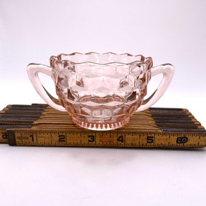 Vintage 1920s Jeannette Cubist Pink Depression Glass Open Sugar Bowl with Double Handles