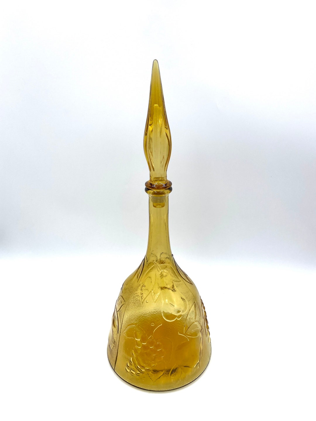 Vintage 1960s Italian Amber Glass Grape/fruit Genie Squat Bottle