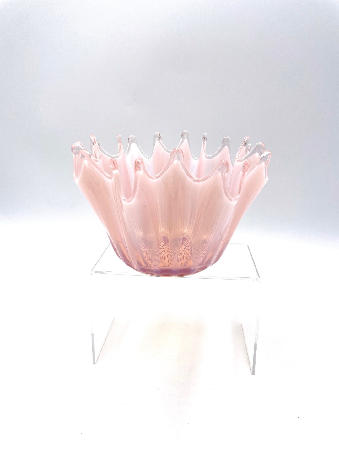 Vintage Pink Fostoria Heirloom Opalescent Crimped Glass Bowl Etsy