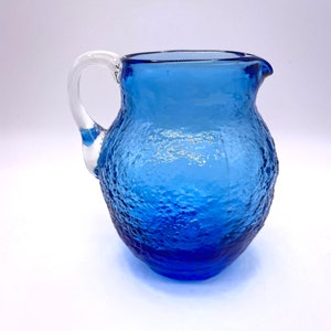 Vintage Miniature Blue Hand Blown Glass Pitcher