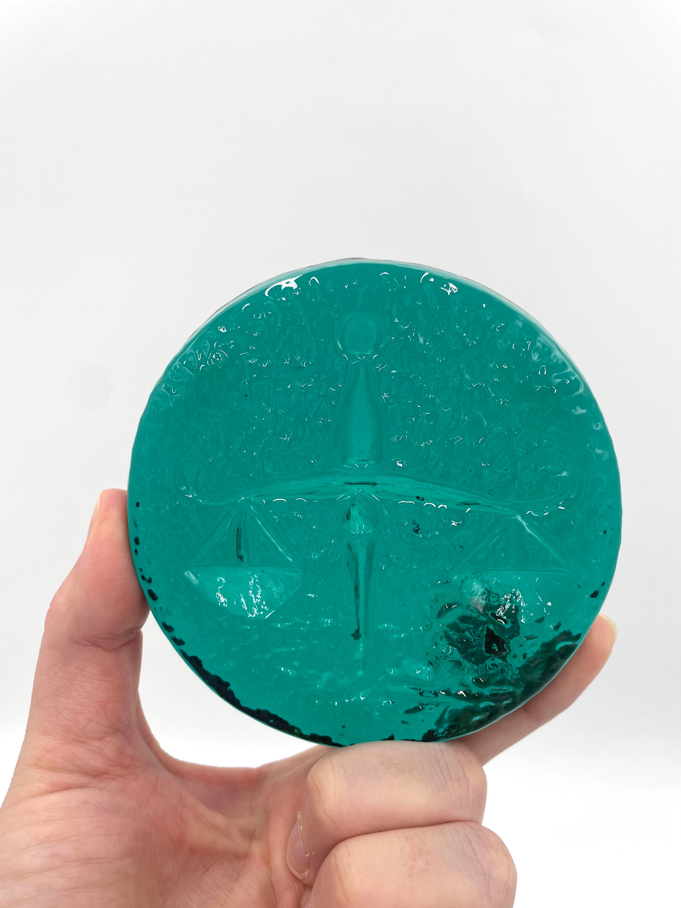 Vintage Blenko Teal Glass Textured Libra Zodiac Paperweight Vintage Blenko Teal Glass Textured Libra Zodiac Paperweight