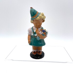 Vintage Signed Szécs Jolan Ceramic Girl Figurine Holding Flowers