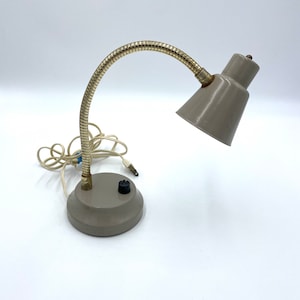 Vintage Mid Century Grey Adjustable Desk Lamp with Gold Gooseneck