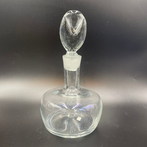 Vintage Blenko Clear Glass Handblown Decanter with Matching Lollipop Style Stopper #6944