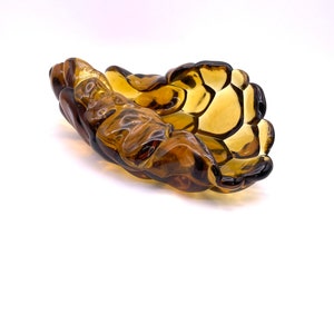 Vintage Amber/Brown Bubble Art Glass Folded Dish/Decorative Piece