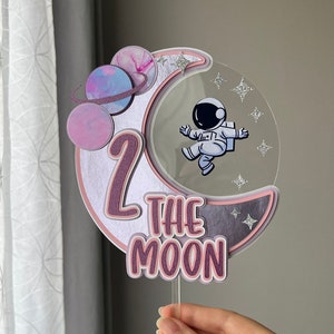 Two the Moon Cake Topper, Space Cake Topper, Astronaut Cake Topper, Outer Space Cake Topper, Girl Outer Space Cake Topper, Half Moon