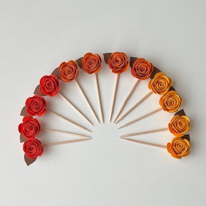 Pumpkin Rose Cupcake Toppers, Fall Ombre Mini Roses Cupcake Toppers, Flower Toppers, Floral Birthday, Wedding, Baby Shower Decor