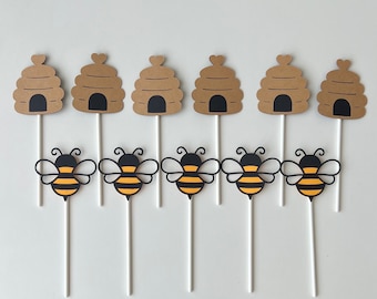 Bee Cupcake Toppers, Bee Hive Cupcake Toppers, Bumble Bee Cupcake Toppers, Happy Bee Party, Birthday Decorations, Party Decor
