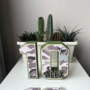 Letras 3D de cumpleaños del ejército, decoración de fiesta militar, camuflaje, soldado, cuerpo de marines, guardia nacional, veterano, centro de mesa de campo de entrenamiento