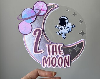 Two the Moon Cake Topper, Girl Astronaut 2nd Birthday Party