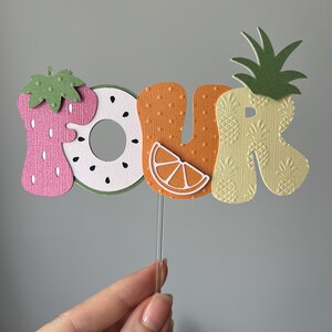 Tropical 4th Birthday Cake Topper: Tutti Frutti Party Decor