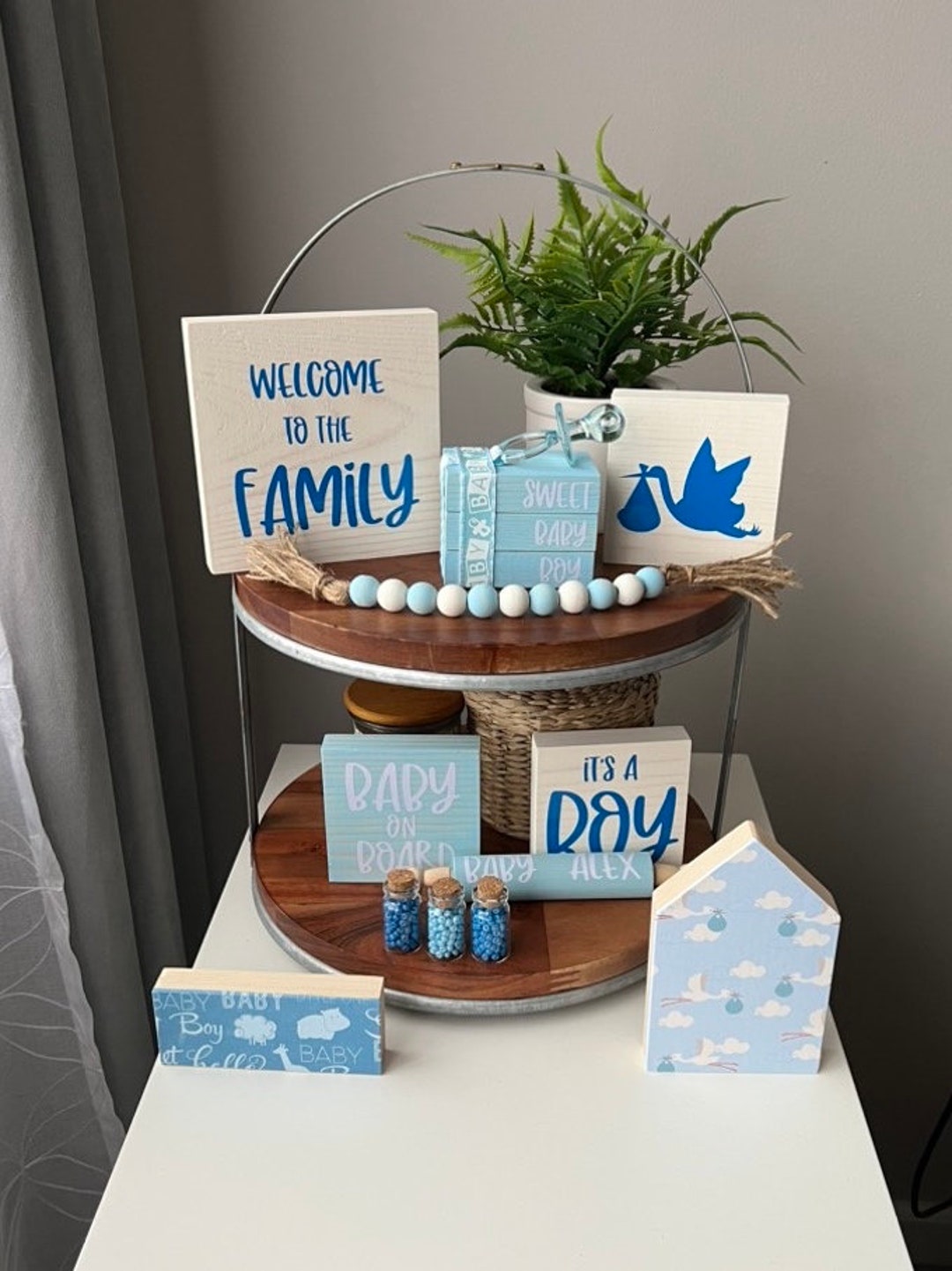 Boy Baby Shower Tiered Tray Decor, It's a Boy Decor, Baby Shower Wood Signs, Wooden Mini Signs