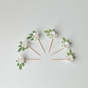 Rose Cupcake Toppers, White Mini Roses Cupcake Toppers, Flower Toppers, Floral Birthday, Wedding, Baby Shower, Anniversary Party Decor