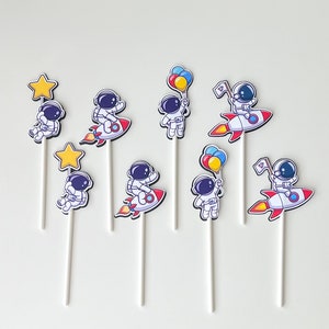 Astronaut Theme Cupcake Toppers, Outer Space Cupcake Toppers, Two the Moon, Space Party Decor, Rocket Ship, Solar System Picks