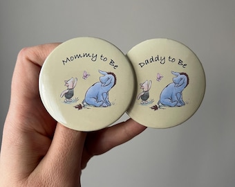 Classic Winnie the Pooh, Piglet & Eeyore Mommy to Be Baby Shower Pin, Beige Buttons