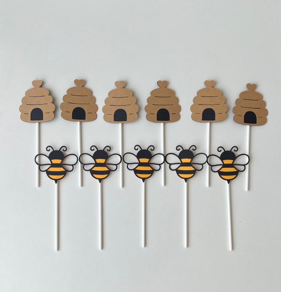 Bee Cupcake Toppers, Bee Hive Cupcake Toppers, Bumble Bee Cupcake Toppers,  Happy Bee Party, Birthday Decorations, Party Decor 