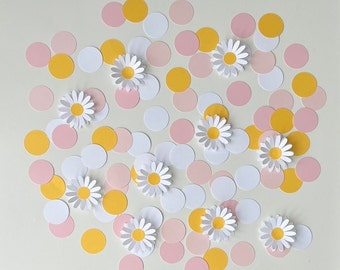 Daisy Confetti – Pink, Yellow & White Baby Shower or Birthday Decor, Set of 100