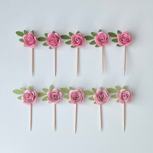 Rose Cupcake Toppers, Pink Mini Roses Cupcake Toppers, Flower Toppers, Floral Birthday, Wedding, Baby Shower, Anniversary Party Decor