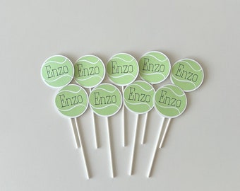 Tennis Cupcake Toppers, Tennis Player, Tennis Fan Party, Tennis Cake, Tennis Dessert, Tennis Ball Candy Table, Party Decor Set of 12 Toppers