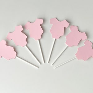 Pink Babysuit Cupcake Toppers, Gender Reveal Cupcake Toppers, Girl Baby Shower Party Decor, Set of 12