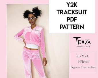 Y2K Tracksuit PDF Digital Sewing Pattern - Hoodie Sewing Pattern, Sweatpants Sewing Pattern, Y2k Sewing Pattern for Women