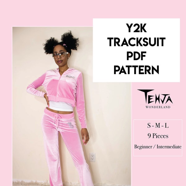 Y2K Tracksuit PDF Digital Sewing Pattern - Hoodie Sewing Pattern, Sweatpants Sewing Pattern, Y2k Sewing Pattern for Women