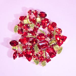 Roses Gold Claw Setting Bank Vault Gems - Red Multi-Size Glass Sew-On Rhinestones - 10pcs OR 50pcs - Up to 18mm in Size