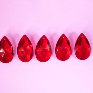 Roses 38mm Teardrop Aura Drip Chandelier Pendants - One Hole - Red Chandelier Pendants - 5ct - Red Crystal Glass Pendants - Venus Temple