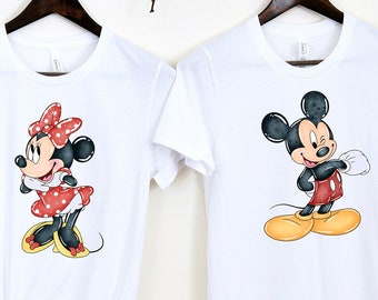 Disney Watercolor Mickey and Minnie Shirt, Disney Couple Shirt, Vintage Mickey Minnie Shirt, Disney Family Vacation, Disney Kids shirt,