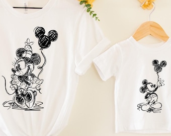 Camiseta Disney Sketch Mickey Minnie, Camiseta Mickey Sketch, Camiseta Minnie Sketch, Camiseta Disney Family Vacation, Presente Disney Kids Disneyworld.
