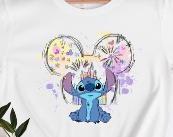 Disney Watercolor Mickey Castle Stitch Shirt, Disney Stitch Shirts, Disney Castle Shirts, Disneyworld Family Shirts, Stitch Shirts, Kids Tee