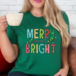 Merry and Bright Christmas Shirt, Womens Christmas shirt, Cute Christmas Tshirt, Cute Retro Shirt For Women, Christmas Shirt Gift.