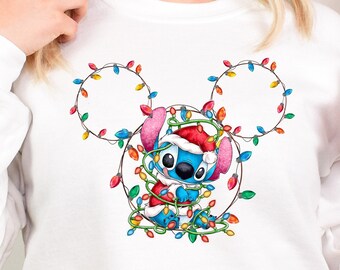 Stich Weihnachten Sweatshirt, Disney Weihnachten Beleuchtung Stich Sweatshirts, Weihnachten Disney passende Pullover, Weihnachten Mickey Sweatshirt