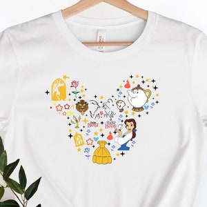 ディズニーベルシャツ、ディズニーコラージュシャツ、ディズニープリンセスシャツ、ミッキーヘッドシャツ、美女と野獣シャツ、ディズニーランドシャツ