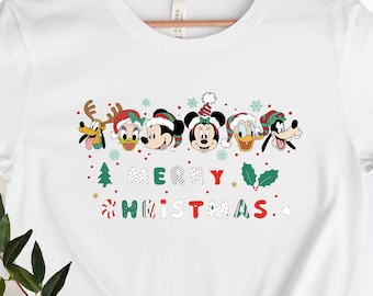 Feliz Navidad Mickey and Friends Camisa de Navidad, Todos los Personajes Disney Camisa De Navidad, Camisetas De Navidad Disney, Camisa De Tripulación De Navidad,