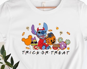 Vintage Disney Stitch Halloween Snacks Süßes oder Saures Shirt, Disney Kürbis Shirt, Disney Snacks Mickey's Not So Scary Halloween Party 2023.