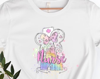 Disney Watercolor Castle Minnie Nurse Shirt, Minnie Nurse Shirt, Cute Nurse Shirt, Nurse Shirt, Minnie Mouse Nurse Tee, Nurse Day T-Shirt.