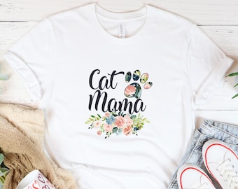 Floral Cat Mama T-Shirt: Pet Lover Gift