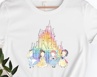 Camisa de castillo de princesa de Disney, camisa de acuarela de Disney, viaje de niña de Disney, camisa de princesa, castillo de princesa, viaje familiar de Disney, camisa de princesa